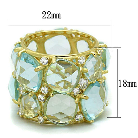 LOS766 - Gold 925 Sterling Silver Ring with Synthetic Synthetic Glass in Sea Blue - Alamode - Flyclothing LLC