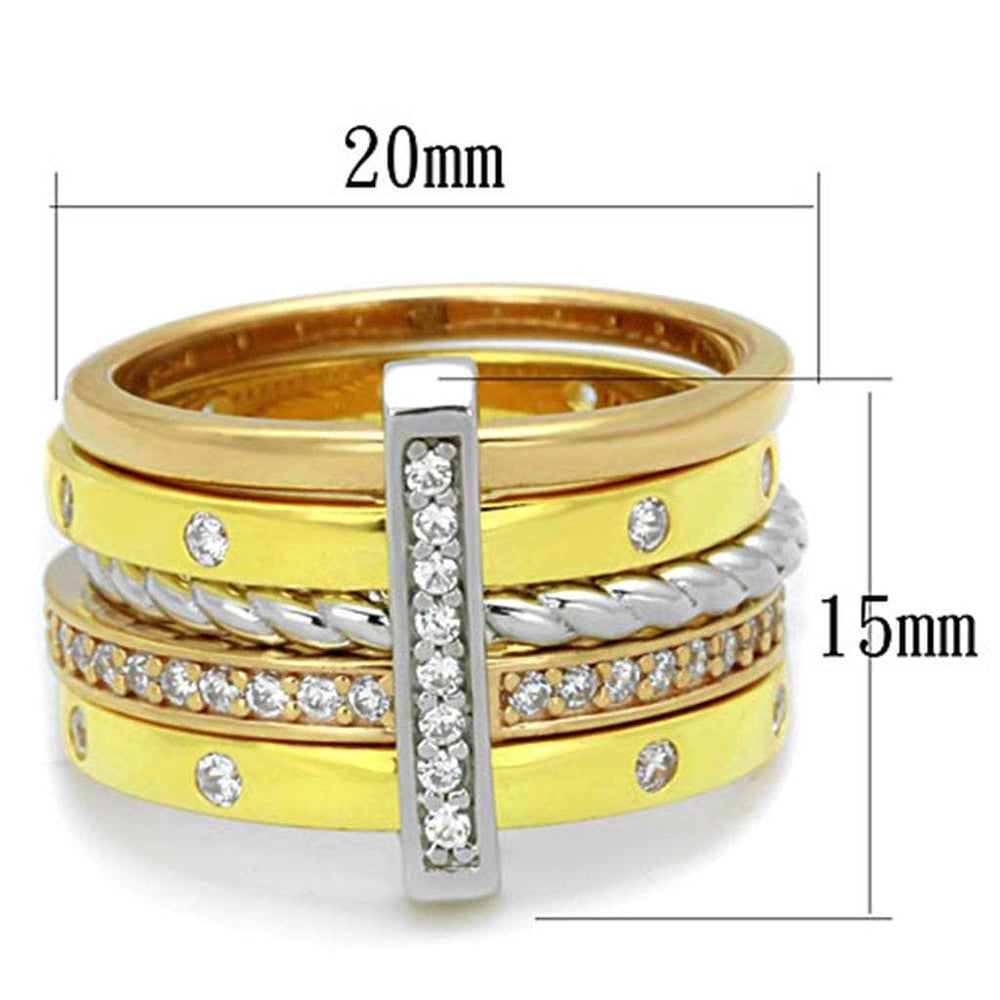 LOS810 - Rhodium + Gold + Rose Gold 925 Sterling Silver Ring with AAA Grade CZ in Clear - Alamode - Flyclothing LLC