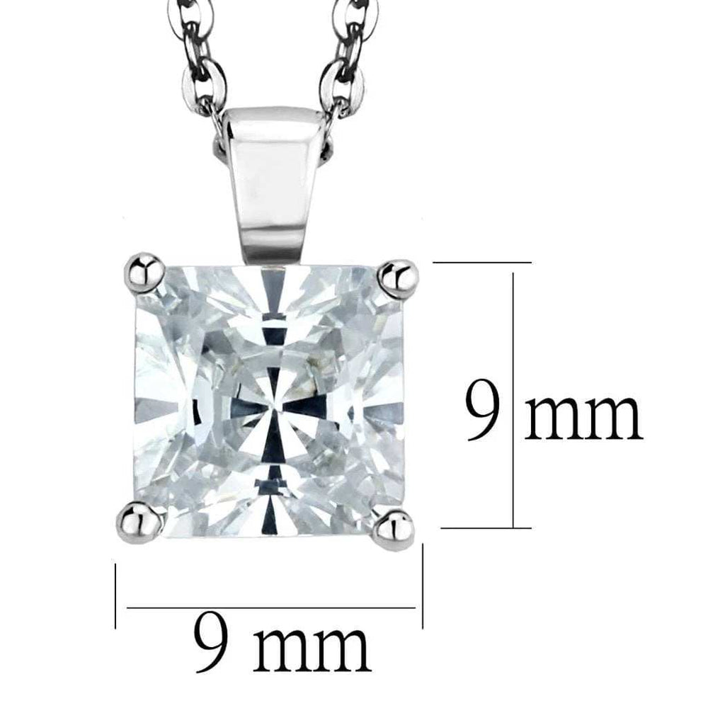 LOS895 - Rhodium 925 Sterling Silver Chain Pendant with AAA Grade CZ in Clear - Alamode - Flyclothing LLC