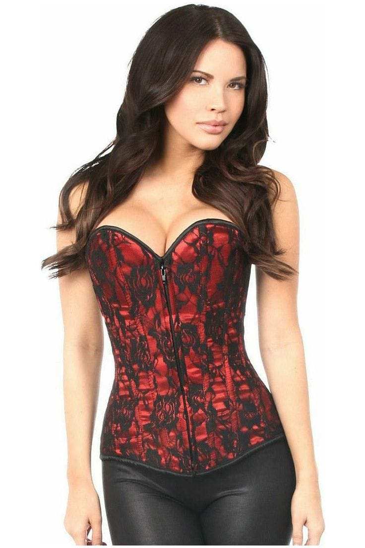 Daisy Corsets Lavish Red Lace Front Zipper Corset - Daisy Corsets - Flyclothing LLC