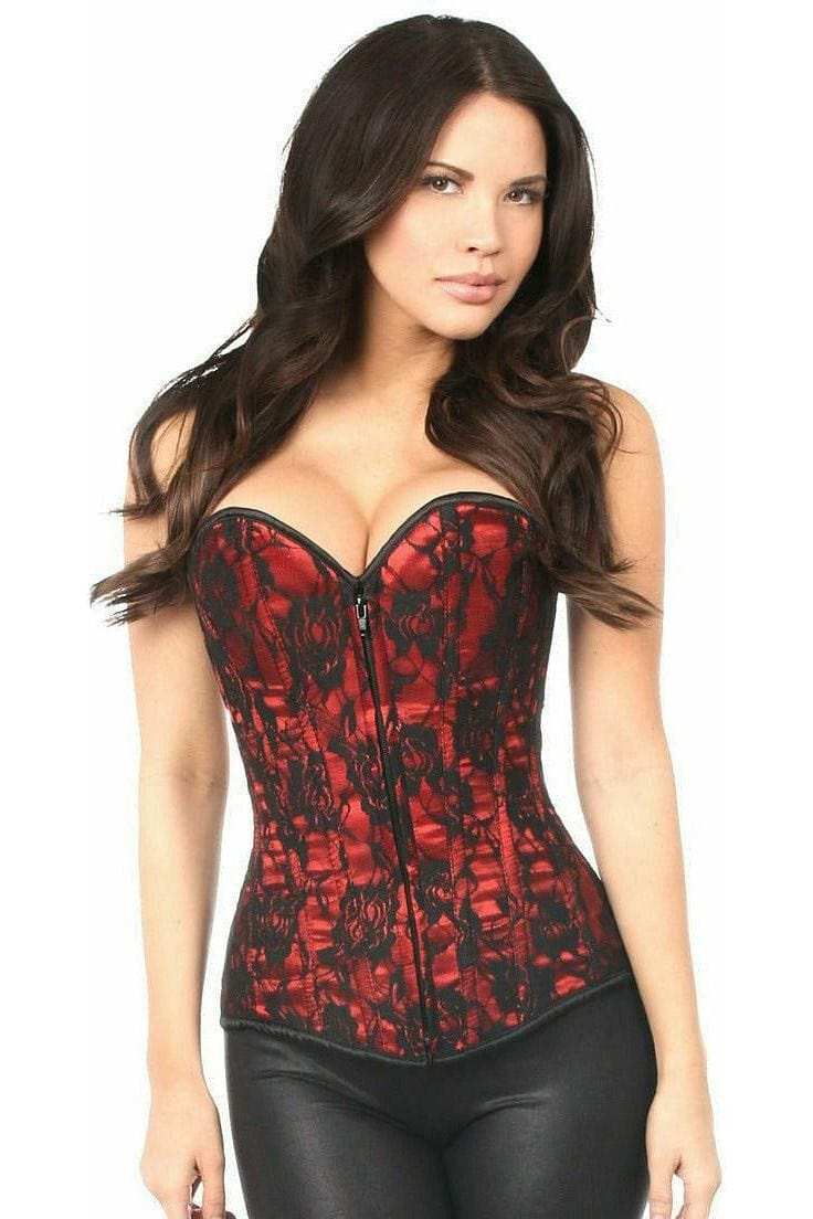Daisy Corsets Lavish Red Lace Front Zipper Corset - Daisy Corsets - Flyclothing LLC