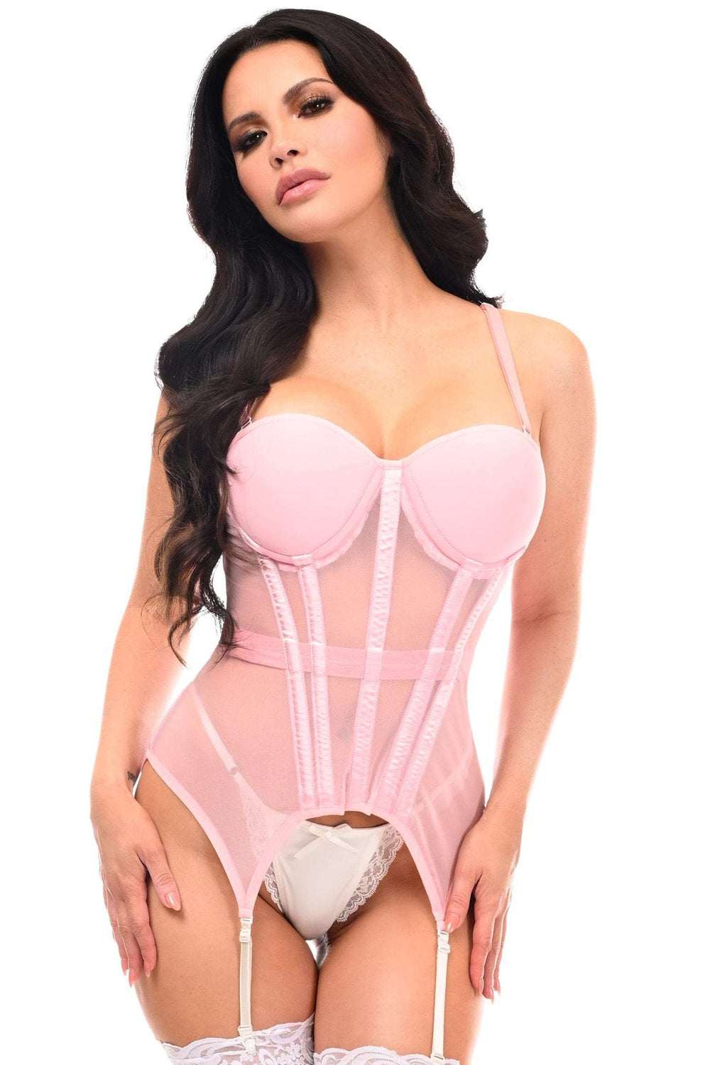Daisy Corsets Lavish Lt Pink Mesh Underwire Bustier Corset w/Garters - Daisy Corsets - Flyclothing LLC