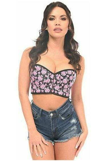 Daisy Corsets Lavish Pink Floral Underwire Short Bustier - Daisy Corsets - Flyclothing LLC