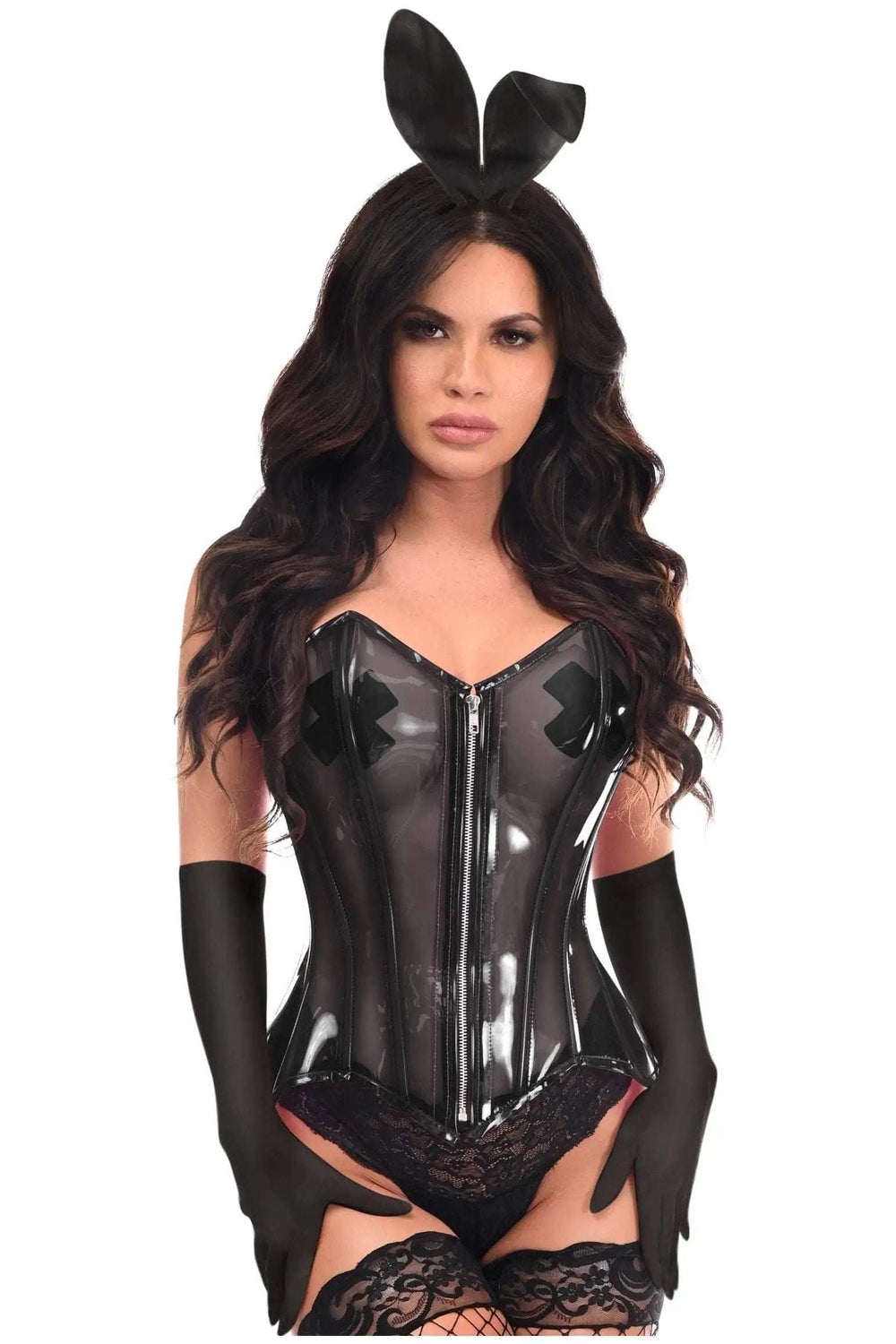 Daisy Corsets Lavish 4 PC Clear Black Bunny Corset Costume - Daisy Corsets - Flyclothing LLC
