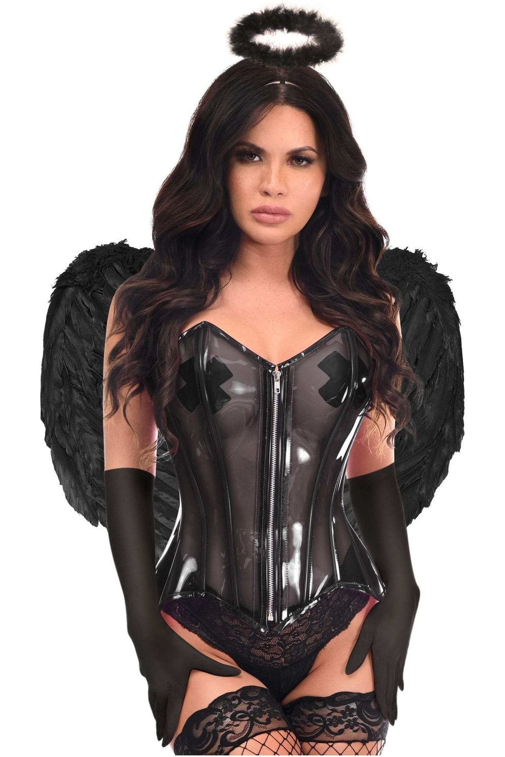 Daisy Corsets Lavish 4 PC Clear Black Dark Angel Corset Costume - Daisy Corsets - Flyclothing LLC