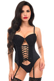 Daisy Corsets Lavish Black Lycra & Lace Hook & Eye Lace-Up Bustier Corset w/Garters - Daisy Corsets - Flyclothing LLC