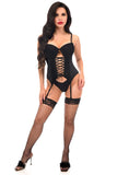 Daisy Corsets Lavish Black Lycra & Lace Hook & Eye Lace-Up Bustier Corset w/Garters - Daisy Corsets - Flyclothing LLC