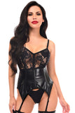 Daisy Corsets Lavish Black Wet Look & Lace Bustier Corset w/Garters - Daisy Corsets - Flyclothing LLC