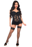 Daisy Corsets Lavish Black Lycra & Lace Hook & Eye Stretch Bustier Corset - Daisy Corsets - Flyclothing LLC