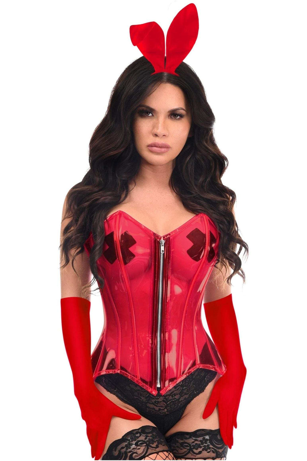 Daisy Corsets Lavish 4 PC Clear Red Sexy Bunny Corset Costume - Daisy Corsets - Flyclothing LLC
