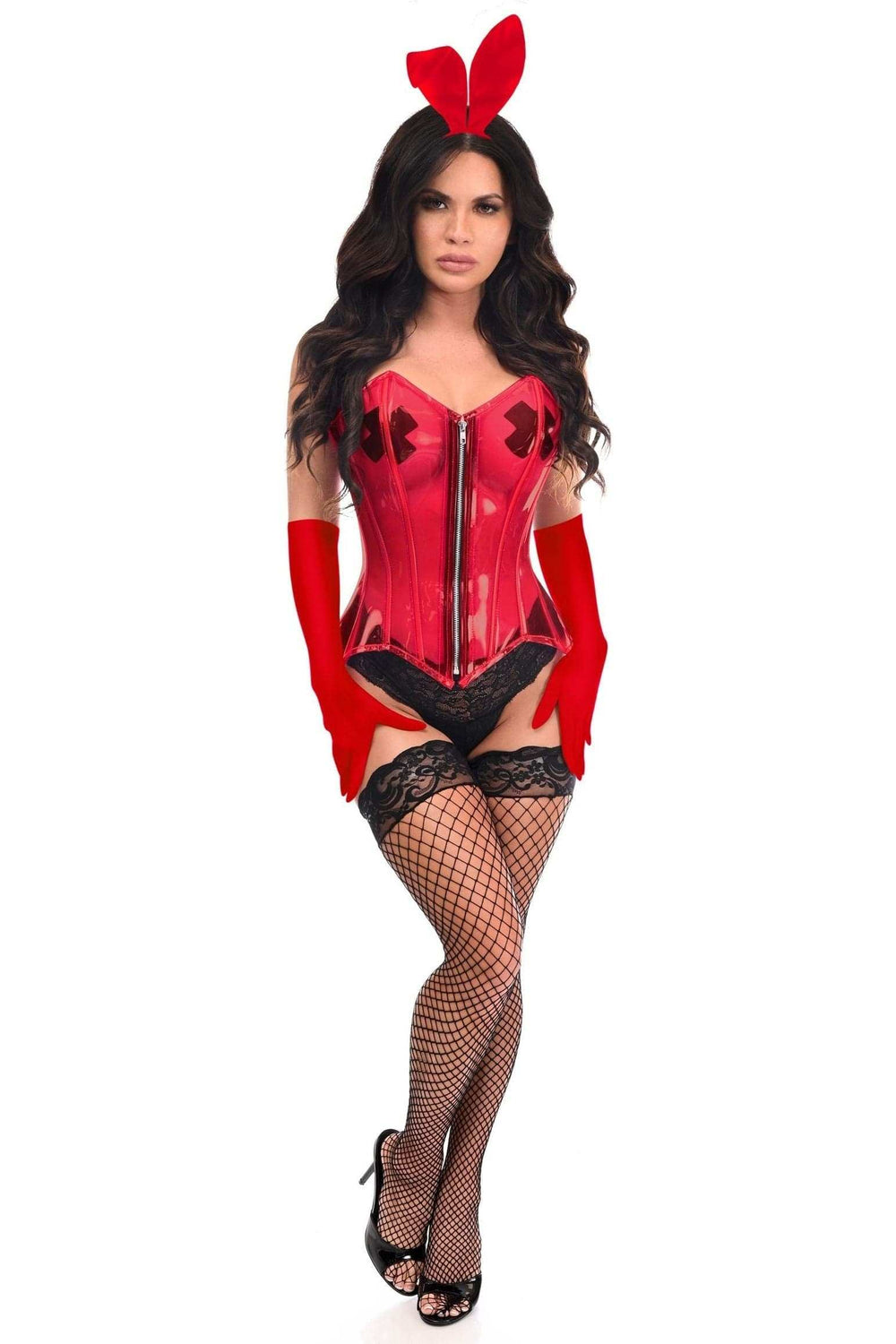 Daisy Corsets Lavish 4 PC Clear Red Sexy Bunny Corset Costume - Daisy Corsets - Flyclothing LLC