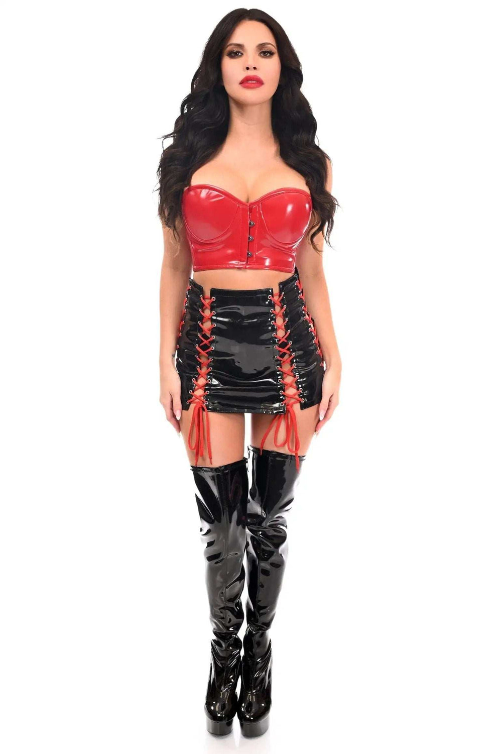 Daisy Corsets Lavish 2 PC Red/Black Patent Bustier & Skirt Set - Daisy Corsets - Flyclothing LLC