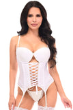 Daisy Corsets Lavish White Lycra & Lace Hook & Eye Lace-Up Bustier Corset w/Garters - Daisy Corsets - Flyclothing LLC