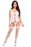 Daisy Corsets Lavish White Lycra & Lace Hook & Eye Lace-Up Bustier Corset w/Garters - Daisy Corsets - Flyclothing LLC