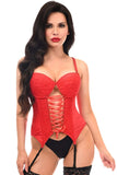 Daisy Corsets Lavish Red Lycra & Lace Hook & Eye Lace-Up Bustier Corset w/Garters - Daisy Corsets - Flyclothing LLC