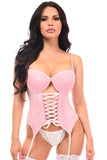 Daisy Corsets Lavish Lt Pink Lycra & Lace Hook & Eye Lace-Up Bustier Corset w/Garters - Daisy Corsets - Flyclothing LLC