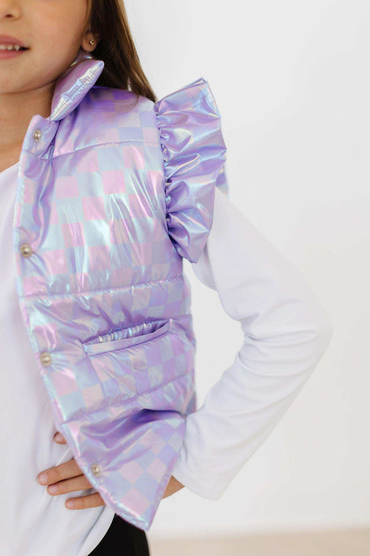 Lavender Haze Checker Puffer Vest - Mila & Rose ® - Flyclothing LLC