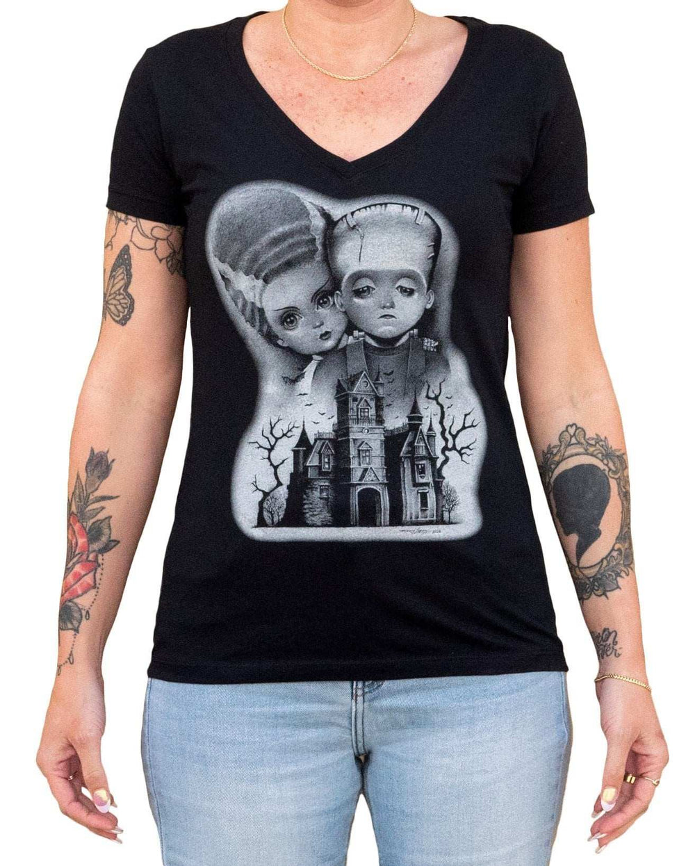 Black Market Art Company Lil Couple Women's V-Neck T-Shirt - Black Market Art Company - Flyclothing LLC