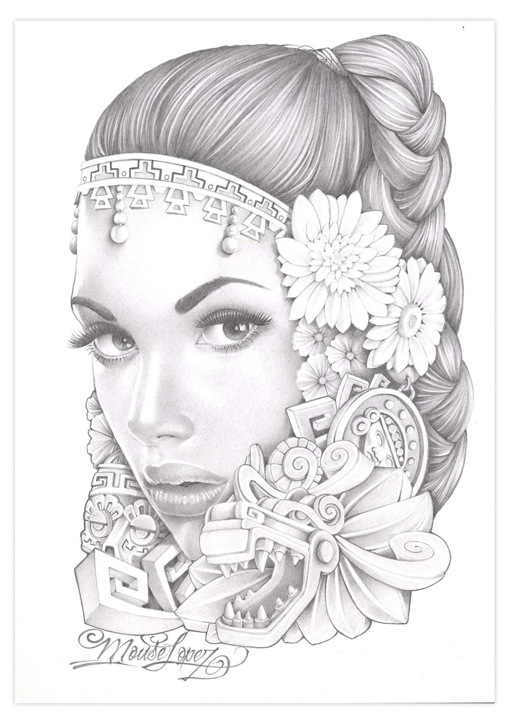 Black Market Art Company Lopez Aztec Girl Print - Black Market Art Company - Flyclothing LLC