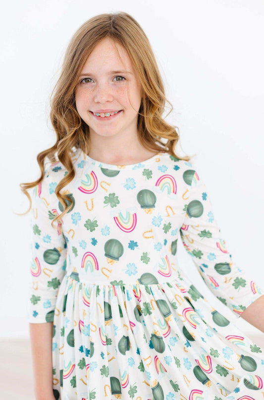 Luck of the Irish 3/4 Sleeve Pocket Twirl Dress - Mila & Rose ® - Flyclothing LLC