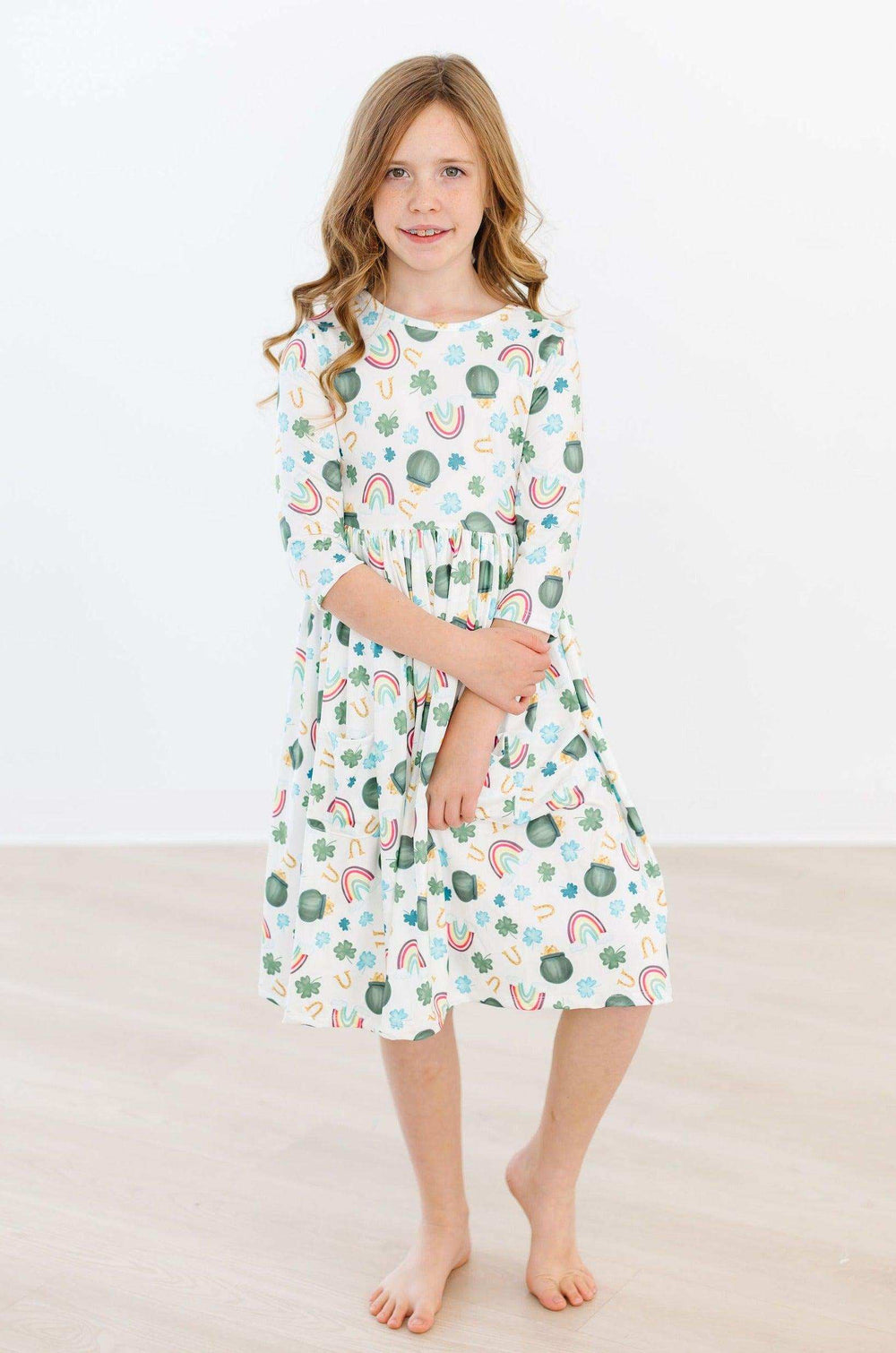 Luck of the Irish 3/4 Sleeve Pocket Twirl Dress - Mila & Rose ® - Flyclothing LLC