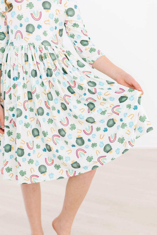 Luck of the Irish 3/4 Sleeve Pocket Twirl Dress - Mila & Rose ® - Flyclothing LLC