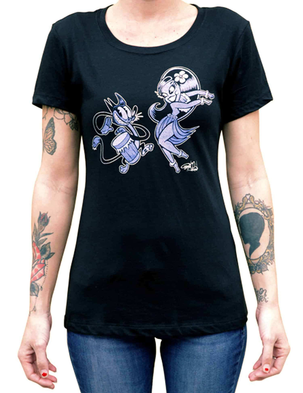 Black Market Art Company Lust Isle Women's Loose Neck T-Shirt - Black Market Art Company - Flyclothing LLC