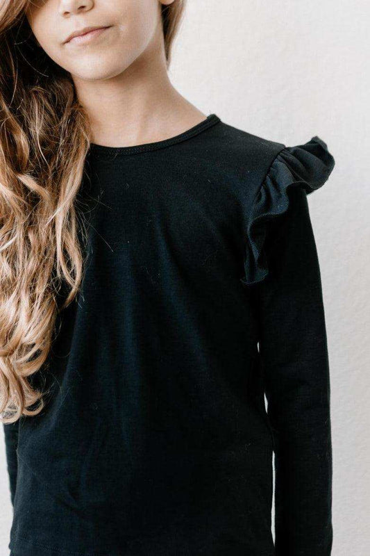 Black L/S Ruffle Tee - Mila & Rose ® - Flyclothing LLC