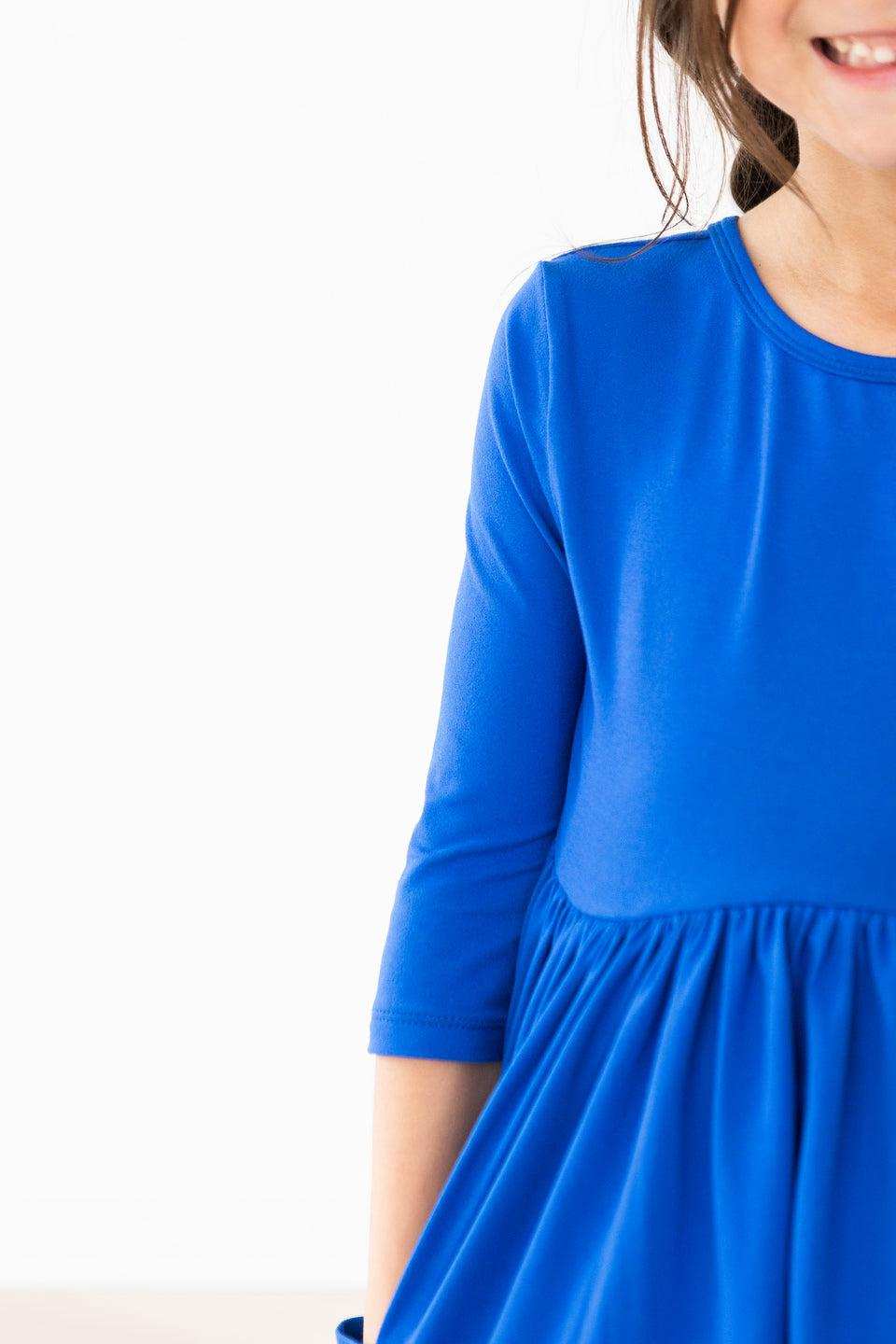 Royal Blue 3/4 Sleeve Pocket Twirl Dress - Mila & Rose ® - Flyclothing LLC