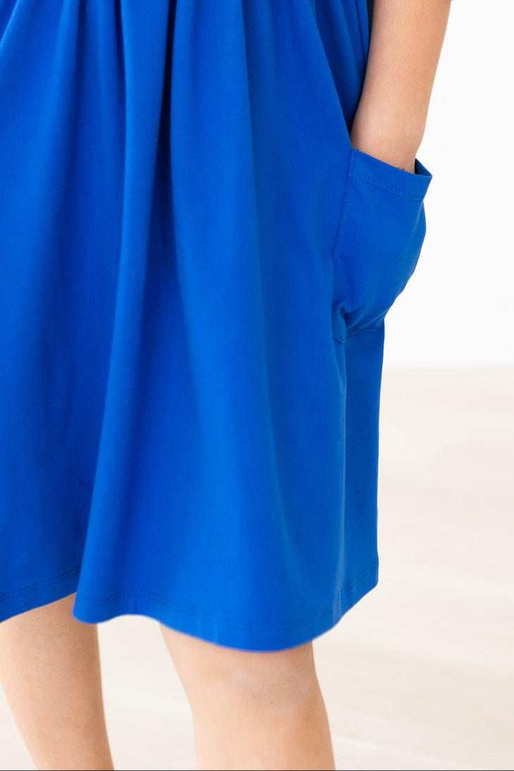 Royal Blue 3/4 Sleeve Pocket Twirl Dress - Mila & Rose ® - Flyclothing LLC