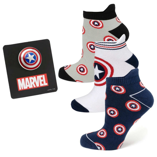 Marvel Captain America Ankle Socks 3-Pack and Lapel Pin Gift Set - Cufflinks.com - Flyclothing LLC