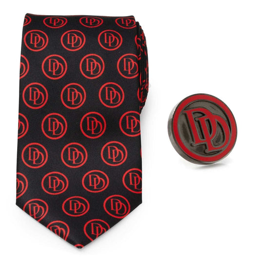 Marvel Daredevil Men’s Black Tie and Embossed Logo Lapel Pin Gift Set - Cufflinks.com - Flyclothing LLC