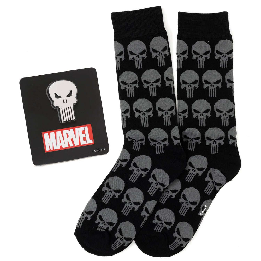 Marvel Punisher Black Socks and Silver Lapel Pin Gift Set - Cufflinks.com - Flyclothing LLC