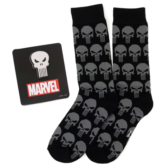 Marvel Punisher Black Socks and Silver Lapel Pin Gift Set - Cufflinks.com - Flyclothing LLC
