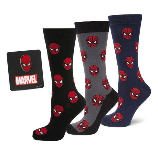 Marvel Spider-Man 3 Pack Socks and Lapel Pin Gift Set