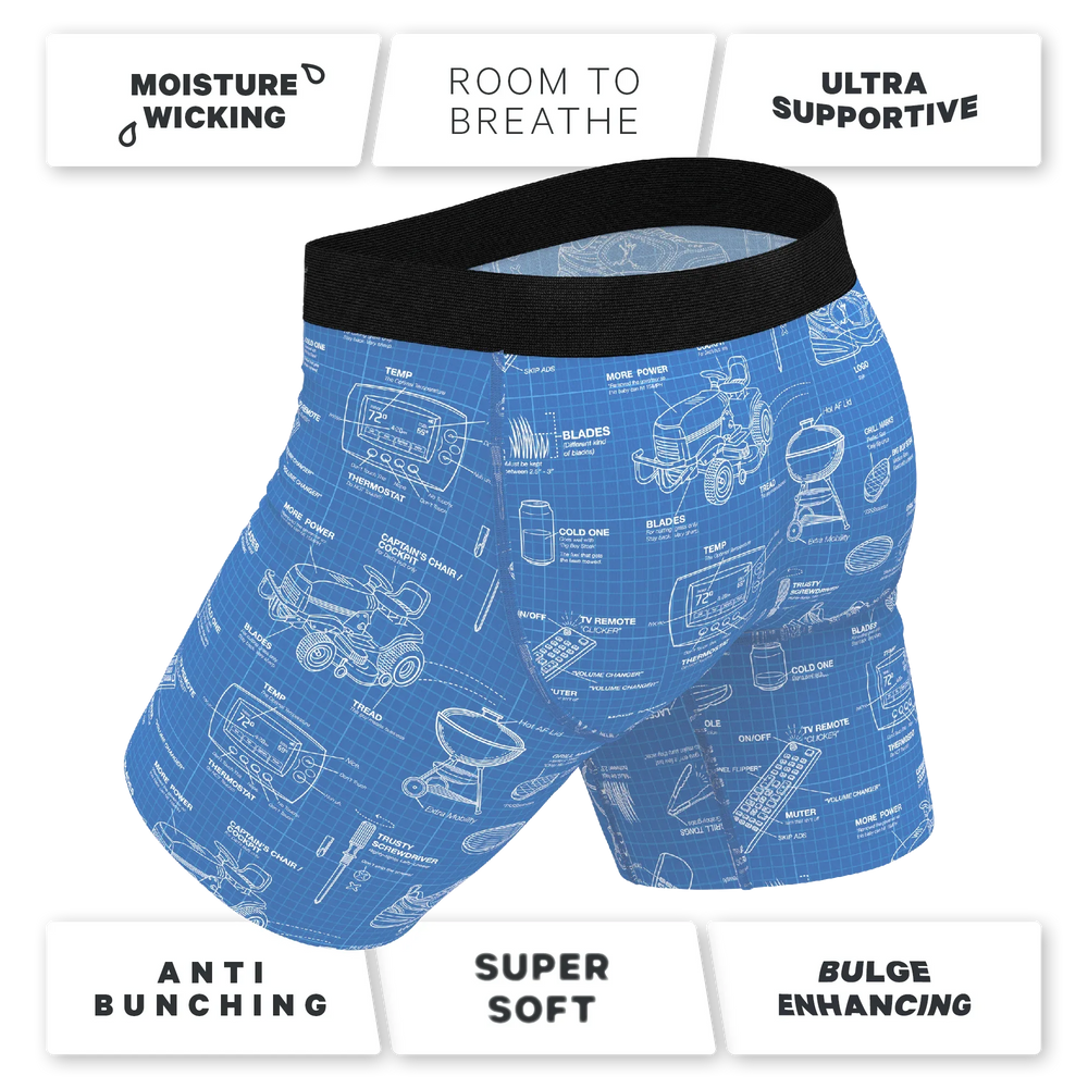 The Man With A Plan | Blueprint Long Leg Ball Hammock® Pouch Underwear With Fly - Shinesty - Flyclothing LLC