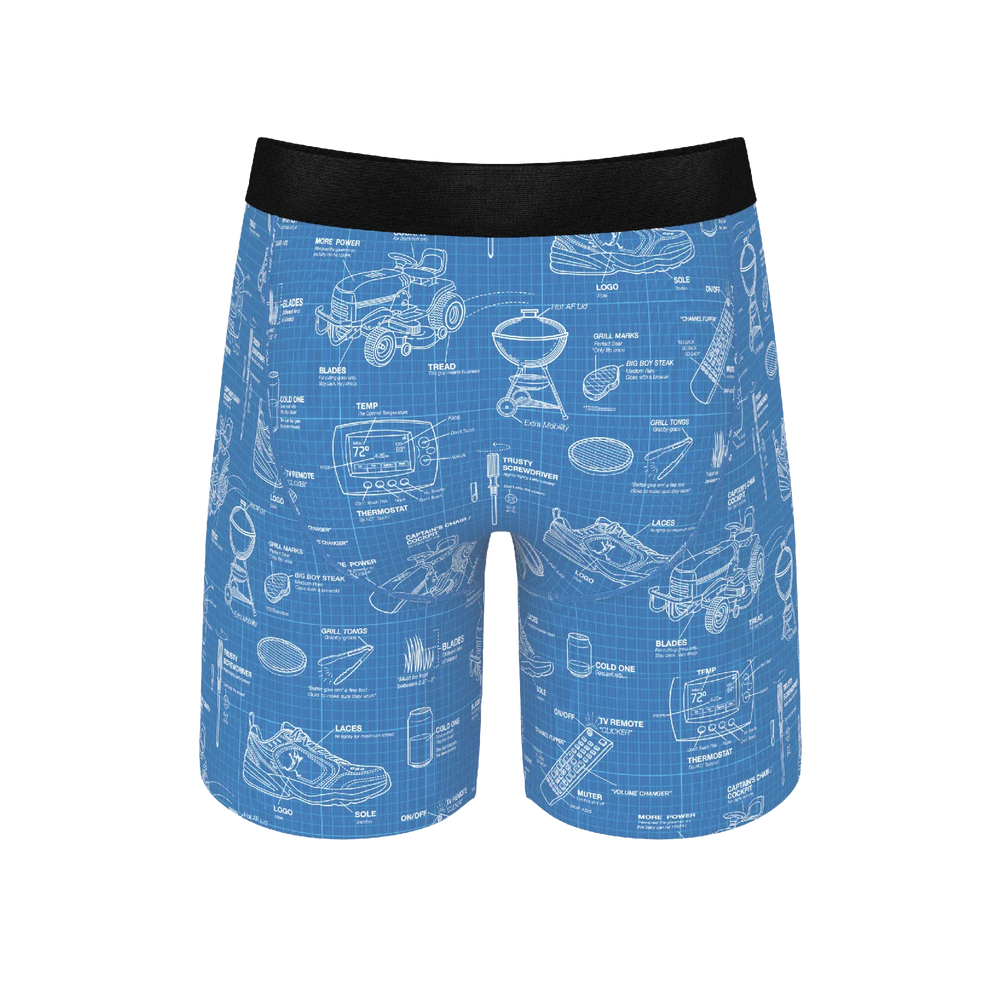 The Man With A Plan | Blueprint Long Leg Ball Hammock® Pouch Underwear With Fly - Shinesty - Flyclothing LLC