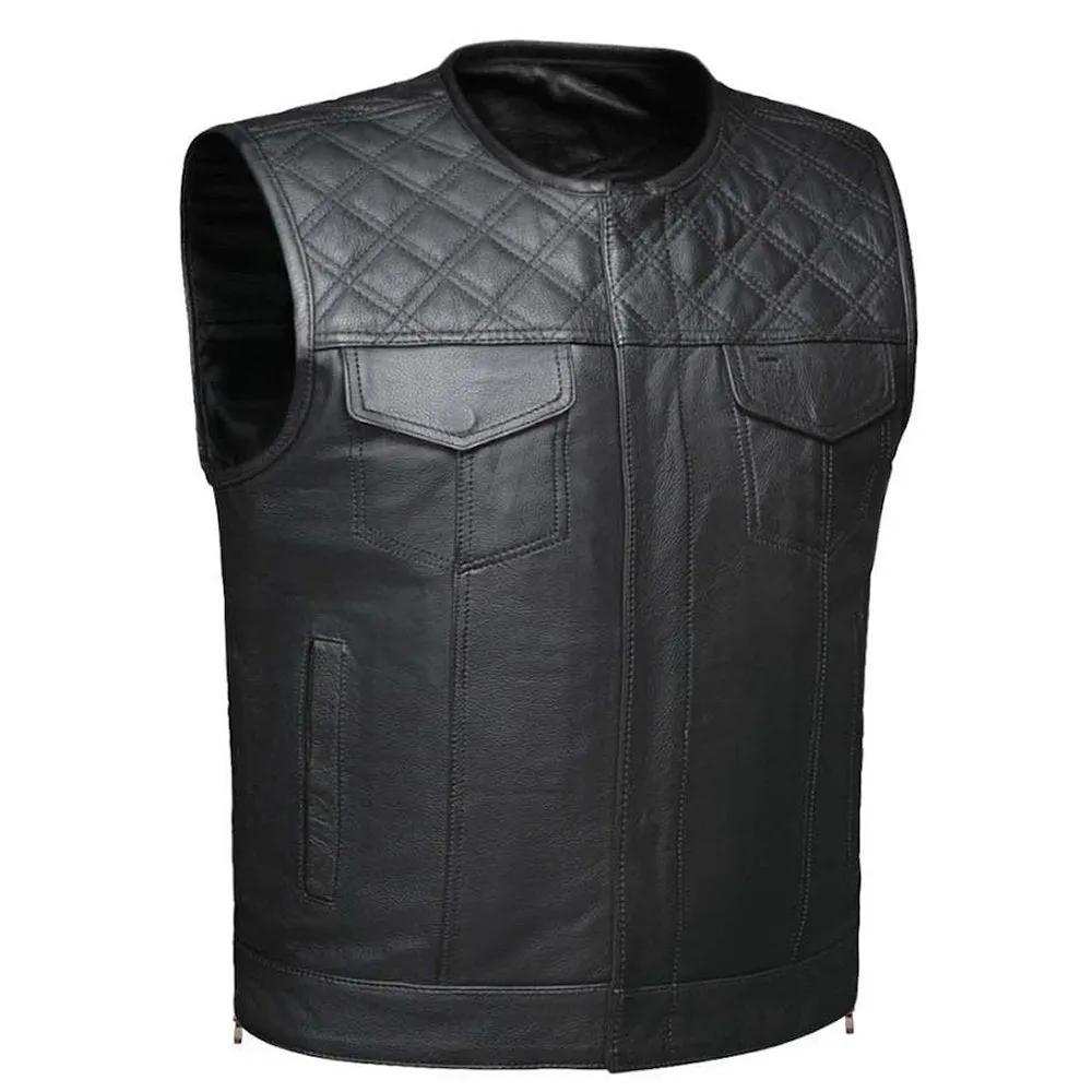 Diamond Lowcut – Men’s Diamond Stitch Leather Vest with Bold Style - Unik Just for Bikers - Flyclothing LLC