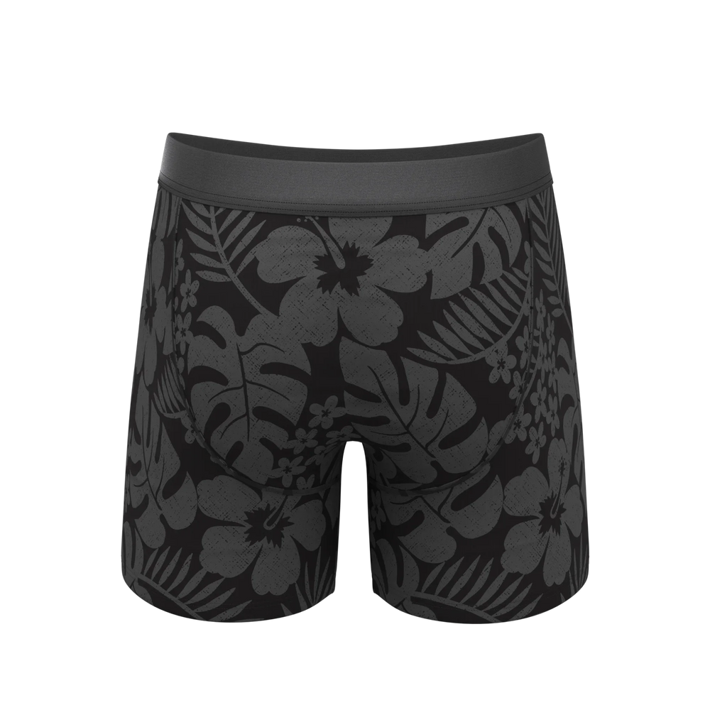 The Midnight Flora | Black Tonal Tropical Ball Hammock® Pouch Underwear With Fly - Shinesty - Flyclothing LLC