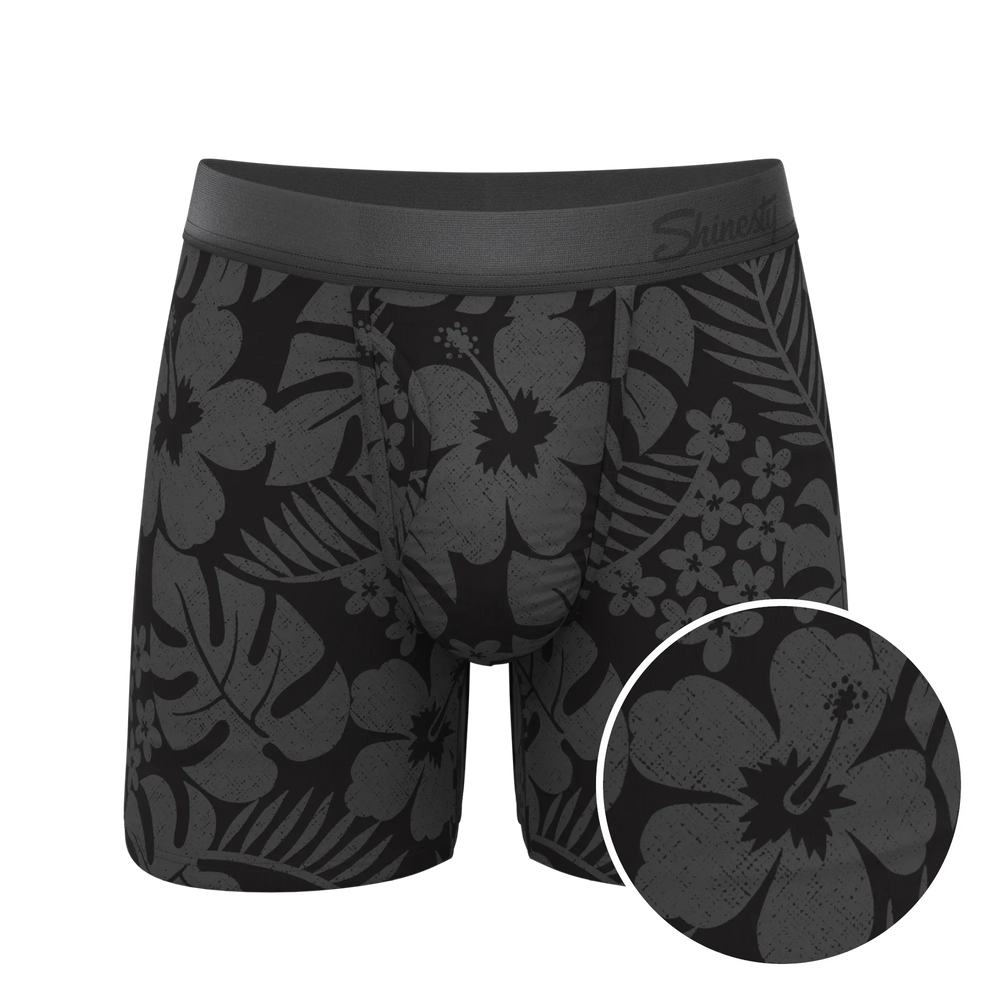 The Midnight Flora | Black Tonal Tropical Ball Hammock® Pouch Underwear With Fly - Shinesty - Flyclothing LLC