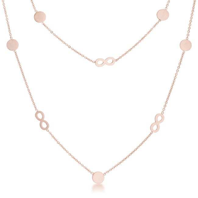 Krystal Rose Gold Stainless Steel Infinity Station Layer Necklace - JGI - Flyclothing LLC