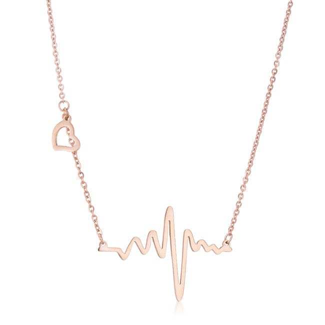 Hana Rose Gold Stainless Steel Delicate Heartbeat Necklace - JGI - Flyclothing LLC