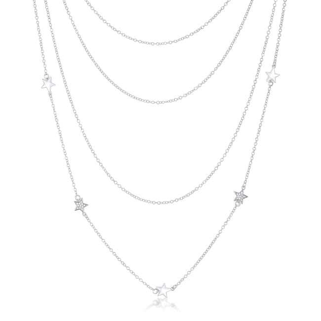 Multi-Chain Rhodium Star Necklace with CZ - JGI - Flyclothing LLC