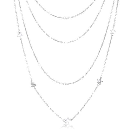 Multi-Chain Rhodium Star Necklace with CZ - JGI - Flyclothing LLC
