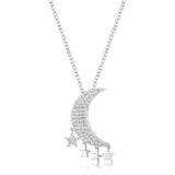 .6Ct Dazzling Rhodium Moon and Stars Necklace with CZ - JGI - Flyclothing LLC