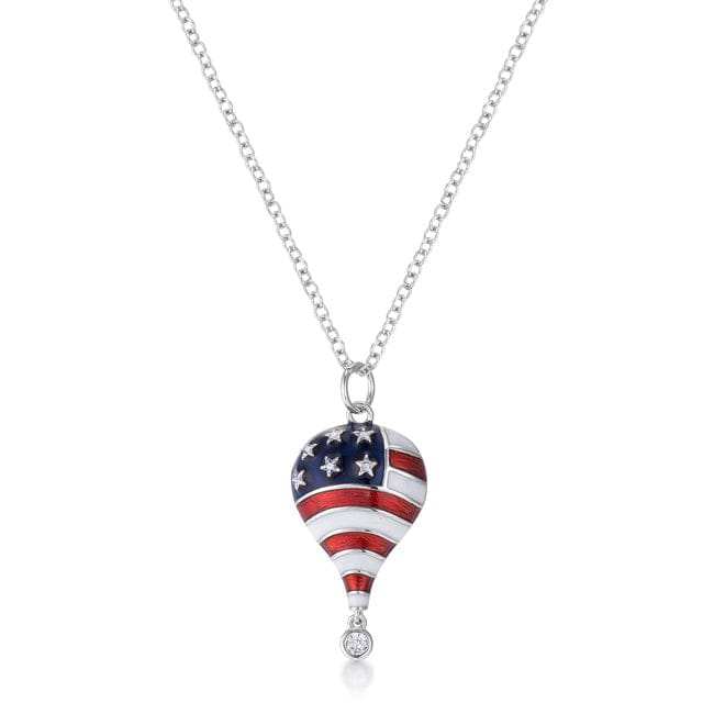 .1 Ct Patriotic Hot Air Balloon Rhodium Necklace with CZ - JGI - Flyclothing LLC