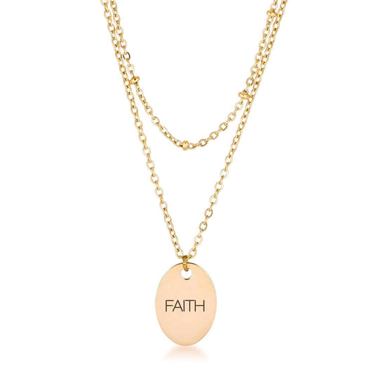 18k Gold Plated Double Chain FAITH Necklace - JGI - Flyclothing LLC