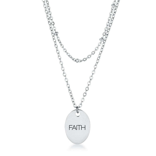 Stainless Steel Double Chain FAITH Necklace - JGI - Flyclothing LLC