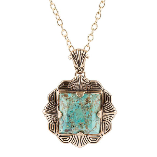 Blue Turquoise Square Golden Pendant Necklace - Barse Jewelry - Flyclothing LLC