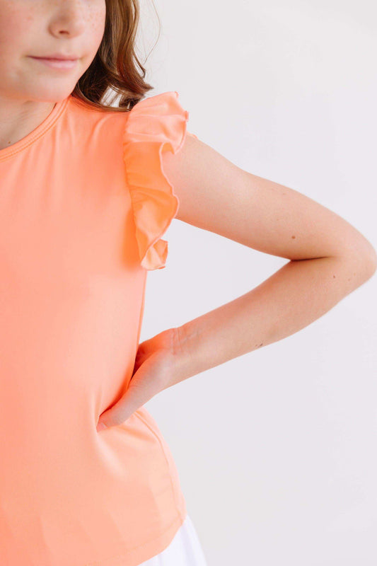 Neon Coral S/S Ruffle Tee - Mila & Rose ® - Flyclothing LLC